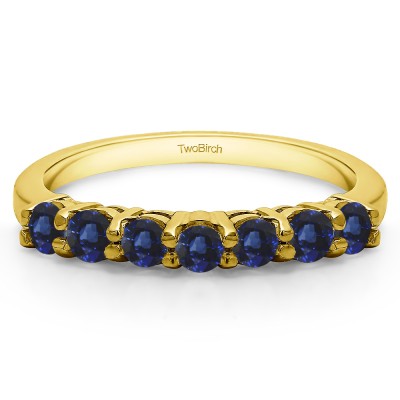 0.42 Carat Sapphire 7 Stone Double Shared Prong Wedding Ring  in Yellow Gold