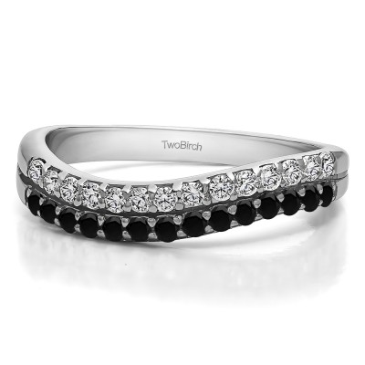 0.3 Carat Black and White Pave Set Double Row Wave Wedding Ring