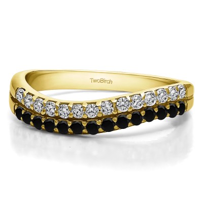 0.3 Carat Black and White Pave Set Double Row Wave Wedding Ring    in Yellow Gold
