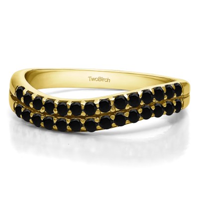 0.3 Carat Black Pave Set Double Row Wave Wedding Ring    in Yellow Gold
