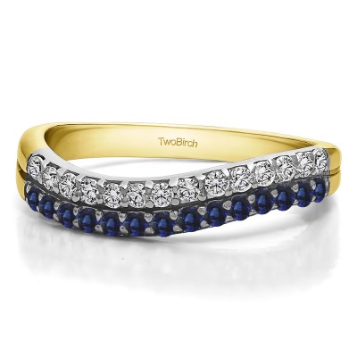 0.3 Carat Sapphire and Diamond Pave Set Double Row Wave Wedding Ring  in Two Tone Gold