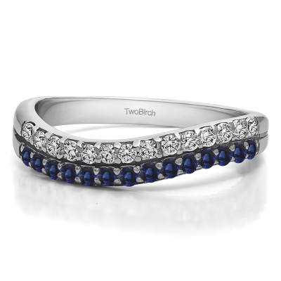 0.3 Carat Sapphire and Diamond Pave Set Double Row Wave Wedding Ring