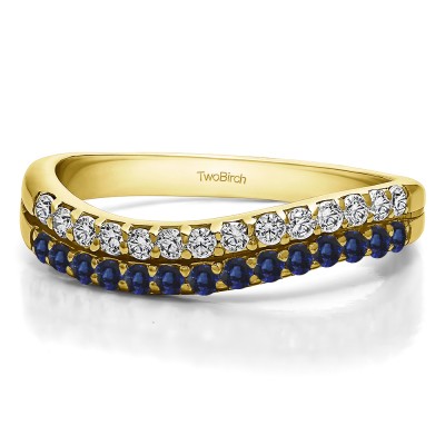 0.3 Carat Sapphire and Diamond Pave Set Double Row Wave Wedding Ring    in Yellow Gold
