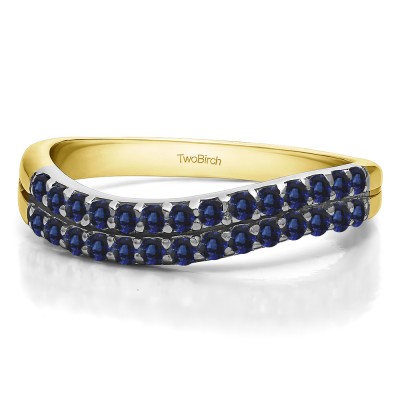 0.3 Carat Sapphire Pave Set Double Row Wave Wedding Ring  in Two Tone Gold