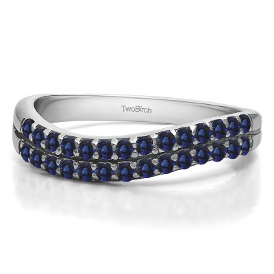 0.3 Carat Sapphire Pave Set Double Row Wave Wedding Ring