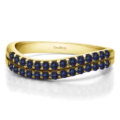 0.3 Carat Sapphire Pave Set Double Row Wave Wedding Ring    in Yellow Gold