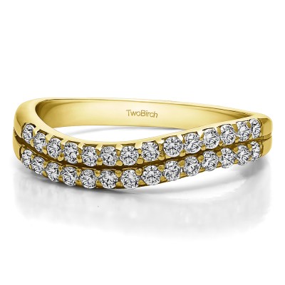 0.3 Carat Pave Set Double Row Wave Wedding Ring    in Yellow Gold