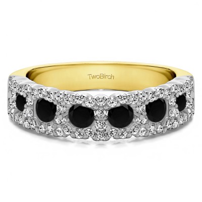 0.84 Carat Black and White Alternating Small and Large Round Wedding Ring    in Two Tone Gold