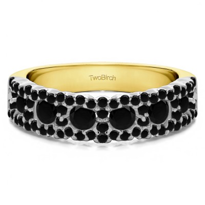 0.84 Carat Black Alternating Small and Large Round Wedding Ring    in Two Tone Gold