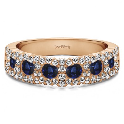 0.84 Carat Sapphire and Diamond Alternating Small and Large Round Wedding Ring    in Rose Gold