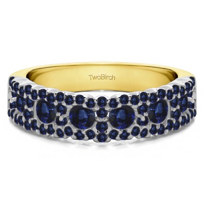 0.84 Carat Sapphire Alternating Small and Large Round Wedding Ring    in Two Tone Gold