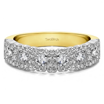 0.84 Carat Alternating Small and Large Round Wedding Ring    in Two Tone Gold