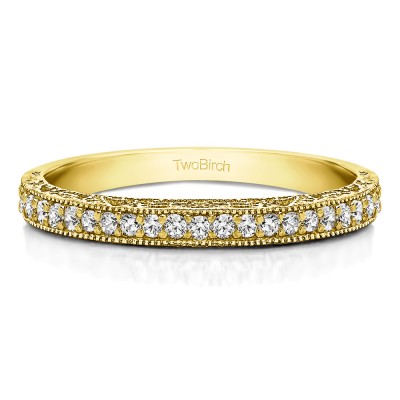 0.34 Carat Milgrained Pave Set Vintage Wedding Ring in Yellow Gold