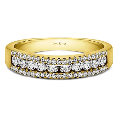 0.6 Carat Three Row Recessed Center Wedding Ring in Yellow Gold