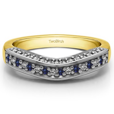 0.35 Ct. Sapphire and Diamond Three Sided Contour Band in Two Tone Gold