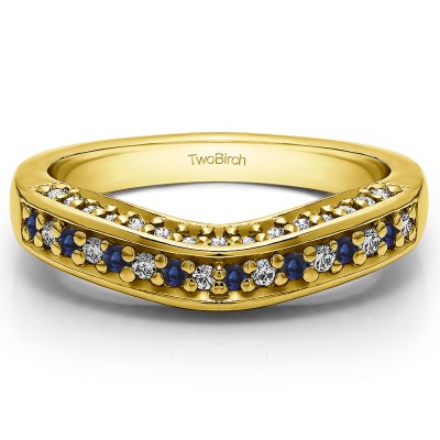 0.35 Ct. Sapphire and Diamond Three Sided Contour Band in Yellow Gold