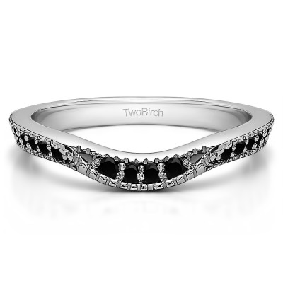 0.31 Ct. Black Knife Edge Vintage Curved Wedding Ring With Black Cubic Zirconia Mounted in Sterling Silver (Size 8.25)