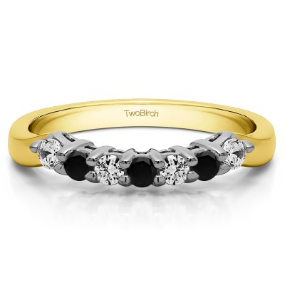 0.29 Ct. Black and White Pinched Shank Shared Prong Contour Band in Two Tone Gold