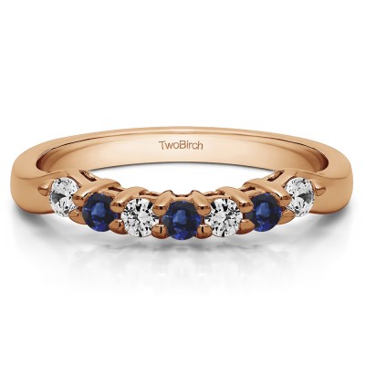 0.19 Ct. Sapphire and Diamond Pinched Shank Shared Prong Contour Band in Rose Gold