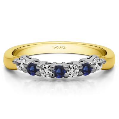 0.19 Ct. Sapphire and Diamond Pinched Shank Shared Prong Contour Band in Two Tone Gold
