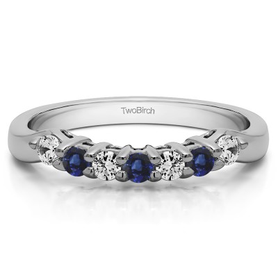 0.19 Ct. Sapphire and Diamond Pinched Shank Shared Prong Contour Band