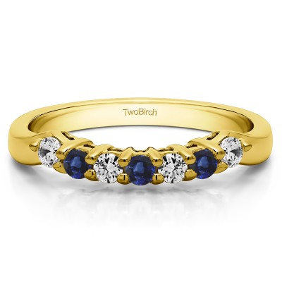 0.29 Ct. Sapphire and Diamond Pinched Shank Shared Prong Contour Band in Yellow Gold