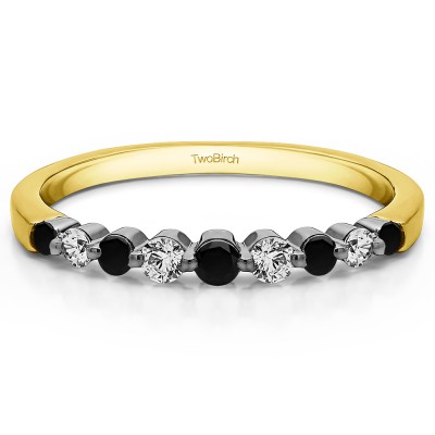 0.33 Carat Black and White Thin Shared Prong Wedding Band  in Two Tone Gold