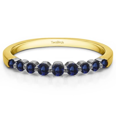 0.33 Carat Sapphire Thin Shared Prong Wedding Band  in Two Tone Gold