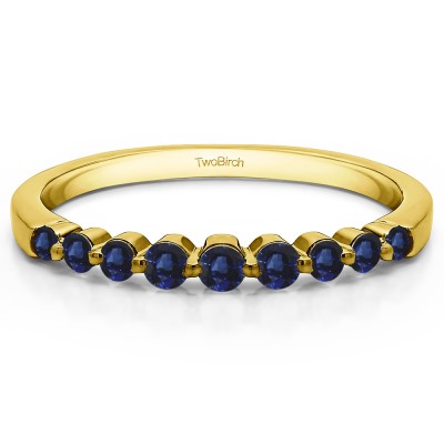 0.33 Carat Sapphire Thin Shared Prong Wedding Band  in Yellow Gold