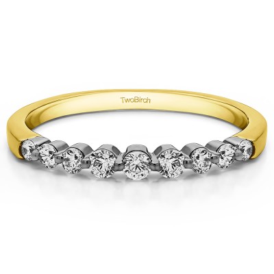 0.33 Carat Thin Shared Prong Wedding Band  in Two Tone Gold