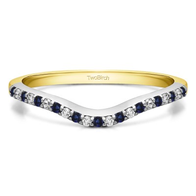 0.16 Ct. Sapphire and Diamond Twenty-One Stone Dainty Contour Wedding Band in Two Tone Gold