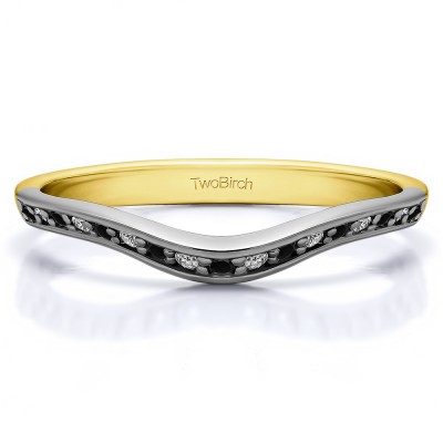 0.17 Ct. Black and White Thin Knife Edged Curved Anniversary Band  in Two Tone Gold