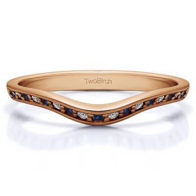 0.17 Ct. Sapphire and Diamond Thin Knife Edged Curved Anniversary Band  in Rose Gold