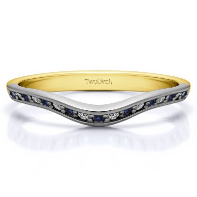 0.17 Ct. Sapphire and Diamond Thin Knife Edged Curved Anniversary Band  in Two Tone Gold