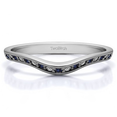 0.17 Ct. Sapphire and Diamond Thin Knife Edged Curved Anniversary Band