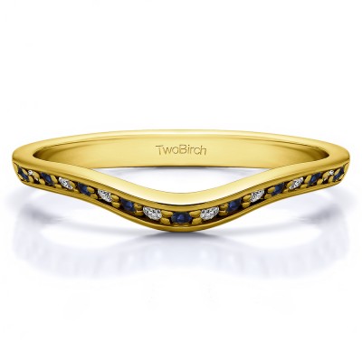0.17 Ct. Sapphire and Diamond Thin Knife Edged Curved Anniversary Band  in Yellow Gold