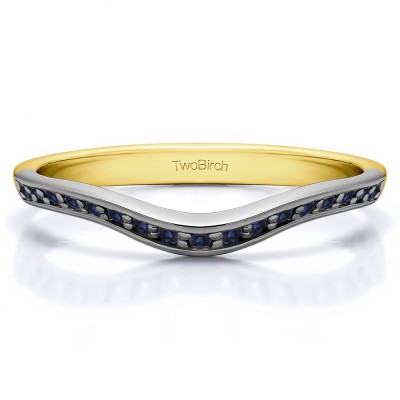 0.17 Ct. Sapphire Thin Knife Edged Curved Anniversary Band  in Two Tone Gold