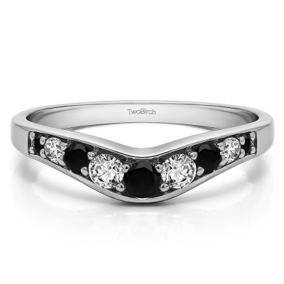 0.43 Ct. Black and White Graduated Shared Prong Curved Wedding Band