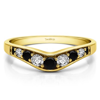 0.43 Ct. Black and White Graduated Shared Prong Curved Wedding Band in Yellow Gold