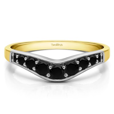 0.43 Ct. Black Graduated Shared Prong Curved Wedding Band in Two Tone Gold