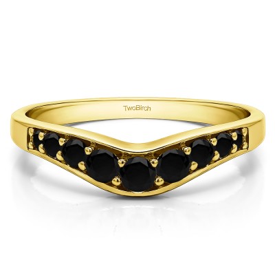 0.43 Ct. Black Graduated Shared Prong Curved Wedding Band in Yellow Gold