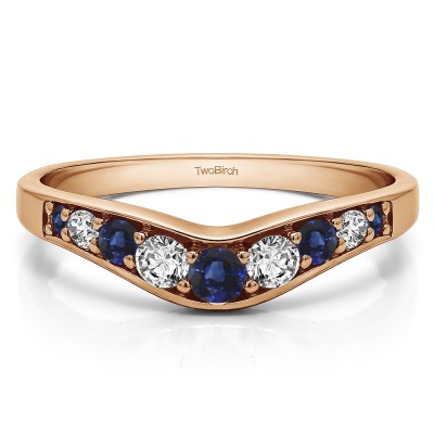 0.43 Ct. Sapphire and Diamond Graduated Shared Prong Curved Wedding Band in Rose Gold