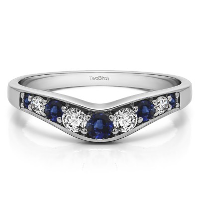 0.43 Ct. Sapphire and Diamond Graduated Shared Prong Curved Wedding Band