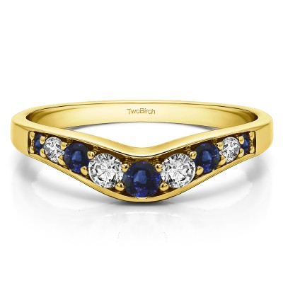 0.43 Ct. Sapphire and Diamond Graduated Shared Prong Curved Wedding Band in Yellow Gold