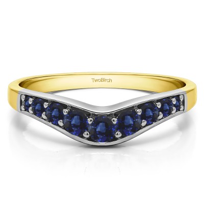0.43 Ct. Sapphire Graduated Shared Prong Curved Wedding Band in Two Tone Gold