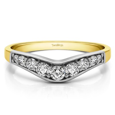 0.43 Ct. Graduated Shared Prong Curved Wedding Band in Two Tone Gold