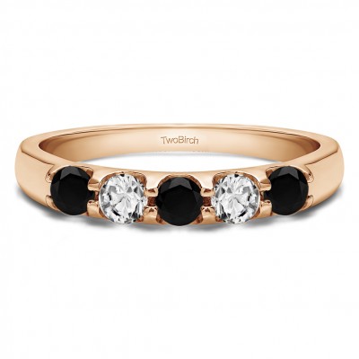 0.65 Carat Black and White Classic Double Shared Prong Wedding Band in Rose Gold