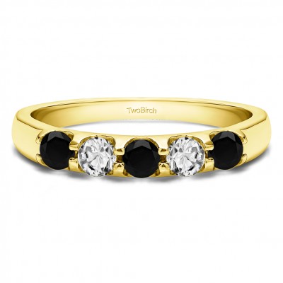 0.65 Carat Black and White Classic Double Shared Prong Wedding Band in Yellow Gold