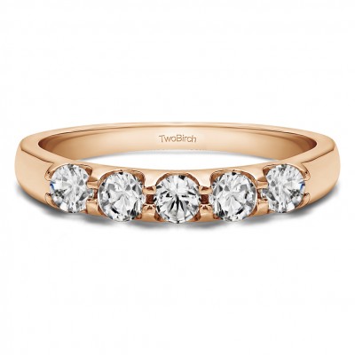 0.65 Carat Classic Double Shared Prong Wedding Band in Rose Gold