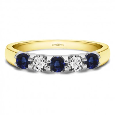 0.65 Carat Sapphire and Diamond Classic Double Shared Prong Wedding Band in Two Tone Gold